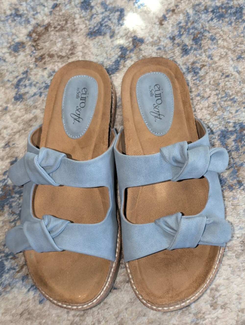 Euro Soft By Sofft Golden Baby Blue Women's Sandals Size 8.5 M Cork